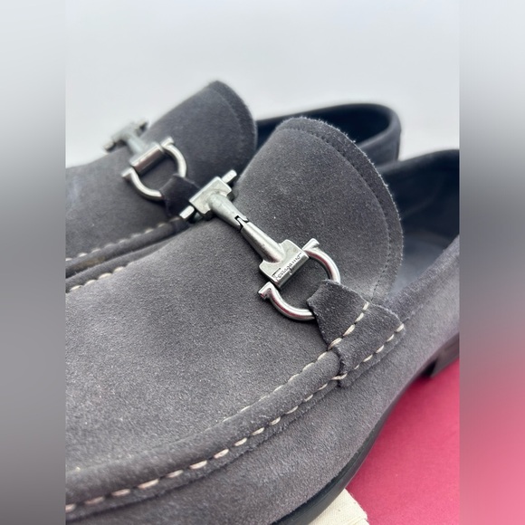 Salvatore Ferragamo Gancini Bit Loafers Men's US 9 D Gray Suede Leather Silver - Picture 4 of 15